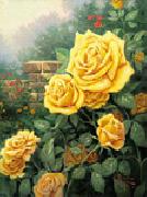 unknow artist Yellow Roses in Garden oil on canvas